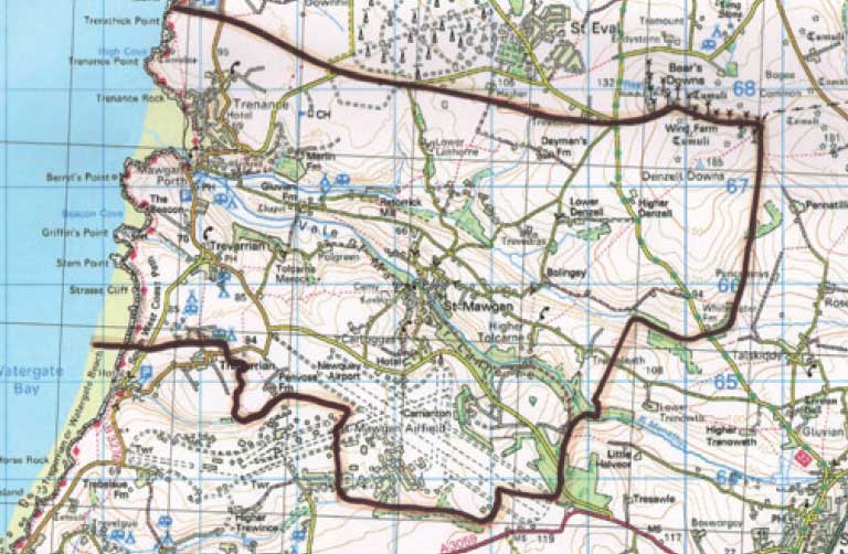 Ordnance Survey map showing St Mawgan-in-Pydar, Cornwall