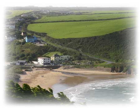 View of Mawgan Porth beach from Trenance